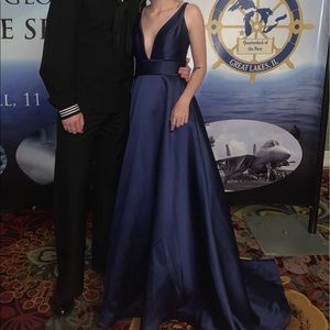 Navy blue ball gown prom dress